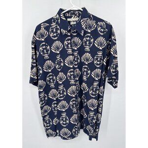 Robert Stock Mens L Blue Seashell Short Sleeve Button Up Shirt